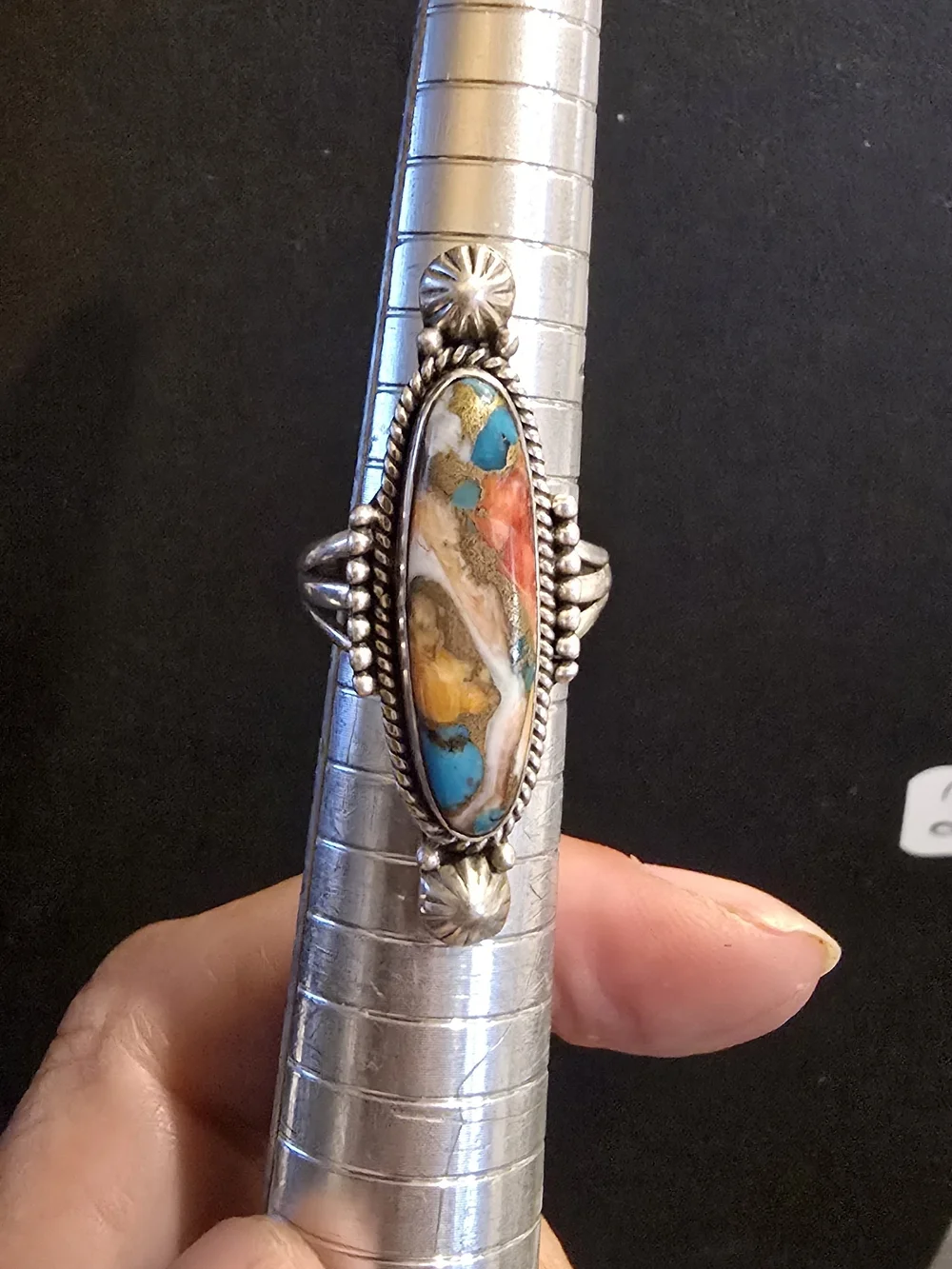 Sterling Silver Multicolor Stone Marquise Cocktail Ring